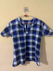 Blue Plaid Casual Top