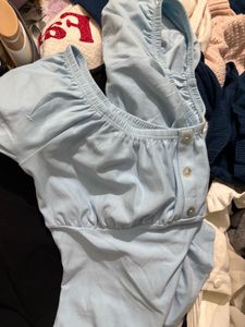 Cute Blue Puff Sleeve Top