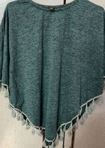 Stylish Green Tassel Poncho Top