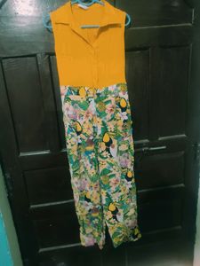 Yellow And Printed Jump Suit