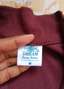 Brown Ribbed Long Sleeve Top