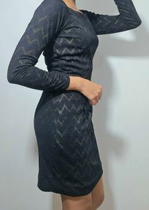 Black Formal Dress With Zigzag Metallic Print