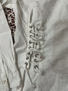 White Lace-Up Detail Long Sleeve Top