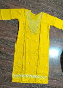 Yellow Embroidered Kurti