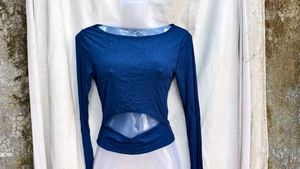 161511. Navy Blue Cutout Long Sleeve Top