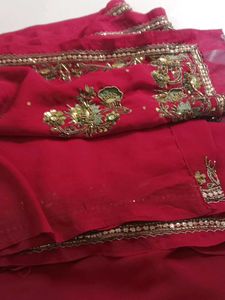 Red Embroidered Saree