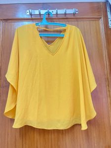 Yellow Stylish Top With Attached Cape
