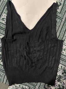 Black Knit V-Neck Tank Top