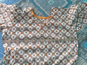 Beautiful Yellow And White Short Kurti