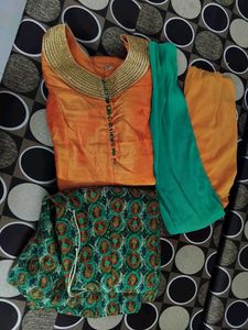 Orange Embroidered Kurta Set