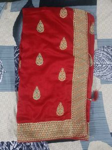 Red Saree Embroidered Heavy Work