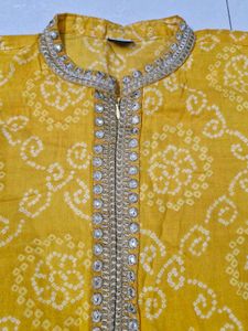Yellow &amp; Gold Embroidered Kurti Set