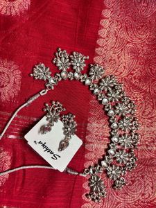 Oxidized Silver Necklace & Earring Set