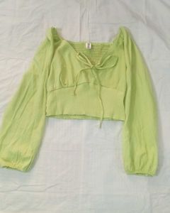 Bow Crop Top In Floresents green colour