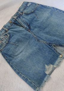 Distressed Denim Mini Skirt