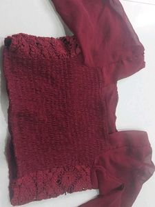 Red Sheer Sleeve Top