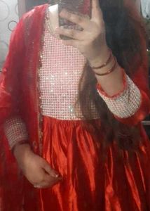 handmade Red gawen without duptta