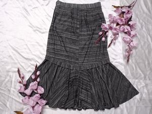 Long Dark Grey Printed Frill Skirt