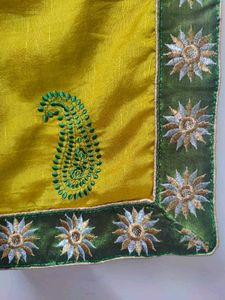 Yellow Sari with Embroidered Border