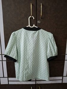 Mint Green Polka Dot Puff Sleeve Top