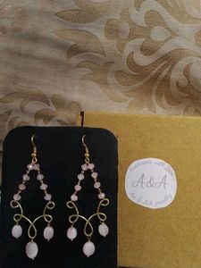 handmade Pink onyx beads Earrings