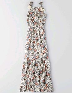 American Eagle Floral Keyhole Tassel Maxi Dress