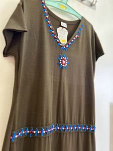 Olive Green Embellished Dress