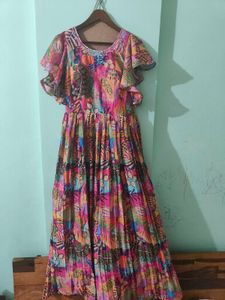 Beautiful Floral Gown With Belt