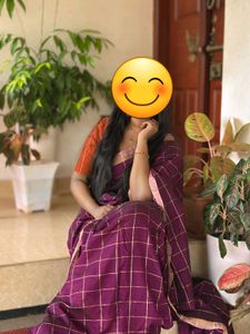Saree ( purple colour gold check pattern sare