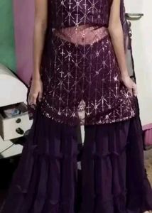 Women Net Sheer Kurta With Sharara And Dupatta