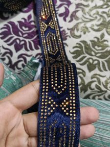 Navy Blue Velvet Stone Lace