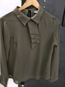 Olive Green Bow Blouse