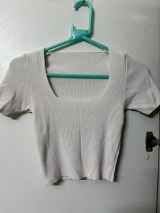 White Ribbed Crop Top