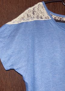 Blue Net Sleeve Oversized Top/ Tshirt