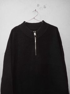 Black Zip-Up Knit Sweater