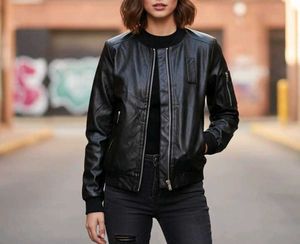 Black Leather Bomber Jacket