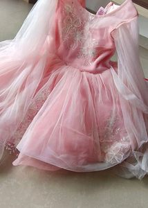 Fancy Peach Ruffle Peplum Gown