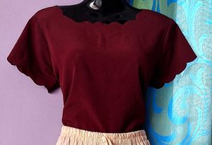 Burgundy Scalloped Blouse