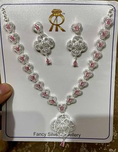 Silver &amp; Pink Crystal Jewelry Set