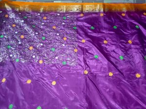 Purple &amp; Gold Saree With Blouse