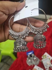 Silver Jhumka Hoop Earrings