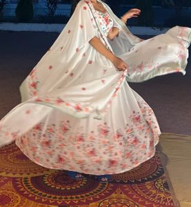 3 Piece Traditional Wear White Floral Print Dress