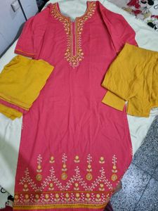 Pink &amp; Yellow Kurta Set With Duppata