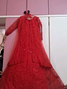 A Red Gown With Jacket &amp; Chunni