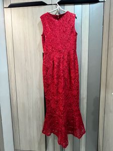 Red Body Con Fish Cut Midi Dress