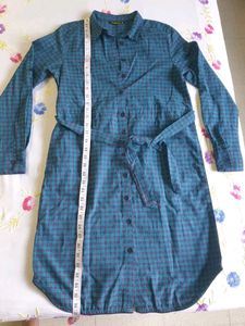 DRESSBERRY Women Green And Navy Blue Checked Shirt And Dress+Earring As A FREEBIE