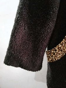 Brown Fuzzy Leopard Trim Coat
