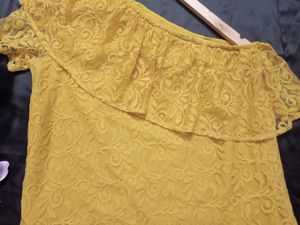 One Shoulder Lace work Mustard Top