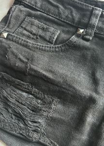 Distressed Black Denim Shorts