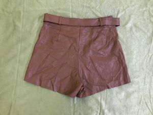 Highrise Belted Faux Leather Shorts Waist 28-30